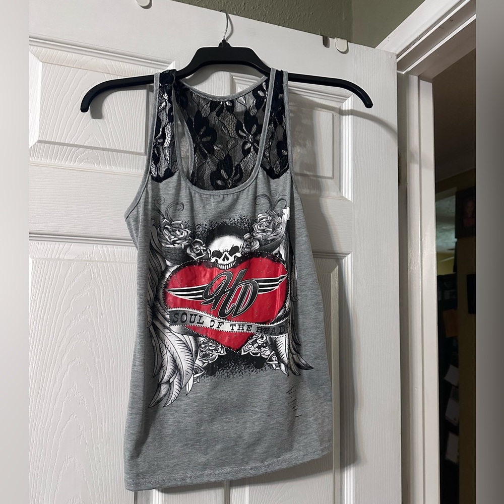Harley skull tank top with lace back